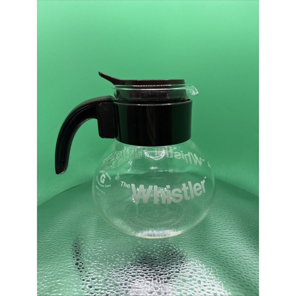 Gemco THE WHISTLER Coffee Pot GEMCO 4 Cup Glass Stove Top Kettle Carafe